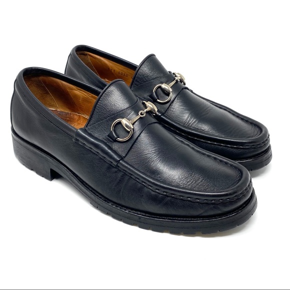 Gucci Other - GUCCI Black Leather Silver Bit Lug Loafer